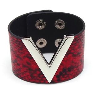 Vegan Leather Wide Cuff Bracelet V Snake Print